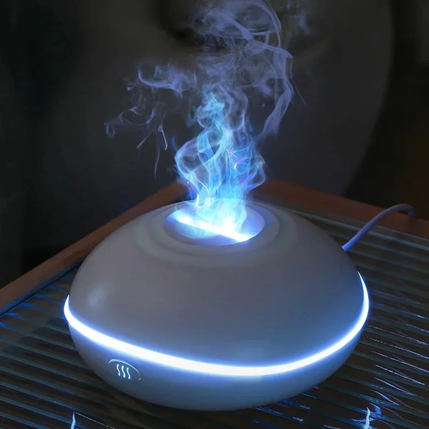 New Mini Flame Lamp Air Humidifier with Essential Oil Scent Diffuser - Ultrasonic Mist Generator for Aromatherapy - 7 Color LED