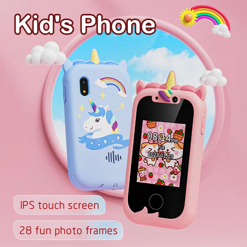 Kids Smart Phone Toys for Girls Unicorns Gifts 2.8 Inch Touchscreen Dual Camera Music Player Learn Toys Christmas Birthday Gift